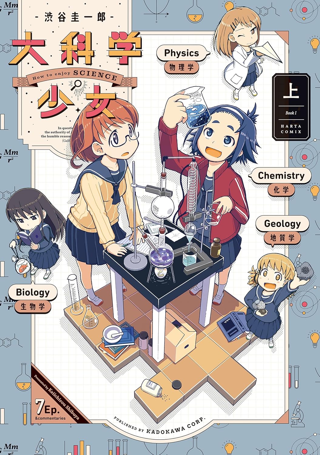 5girls, :d, artist_name, beaker, black_hair, blonde_hair, blue_eyes, blue_hair