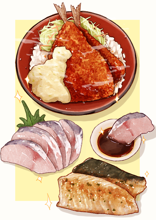 border, commentary_request, fish_(food), food, food_focus, fried_fish, fried_horse_mackerel, kaneko_ryou