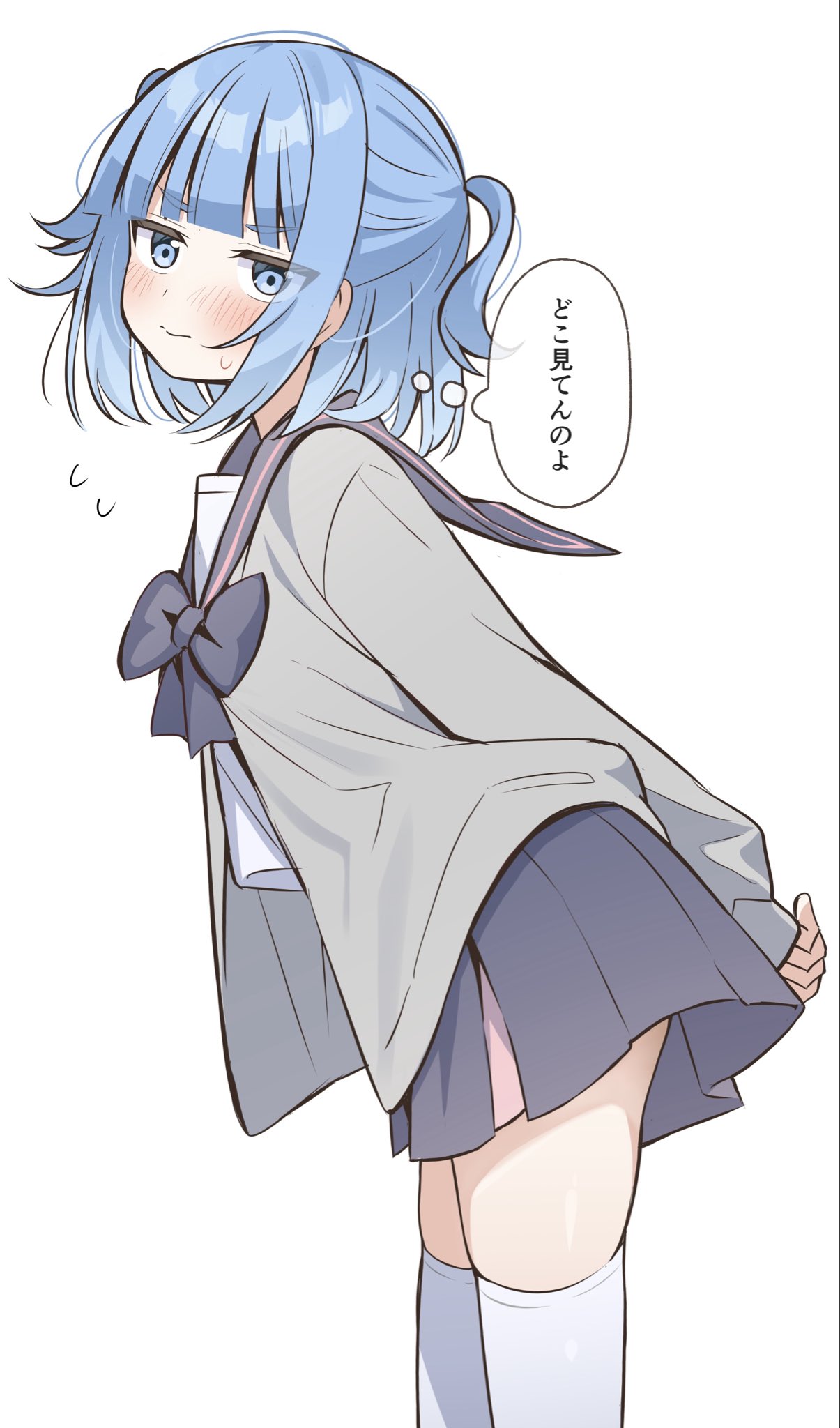 1girl, aikawa_razu, akagi_natsuichi, arms_behind_back, black_bow, black_bowtie, black_skirt, blue_eyes