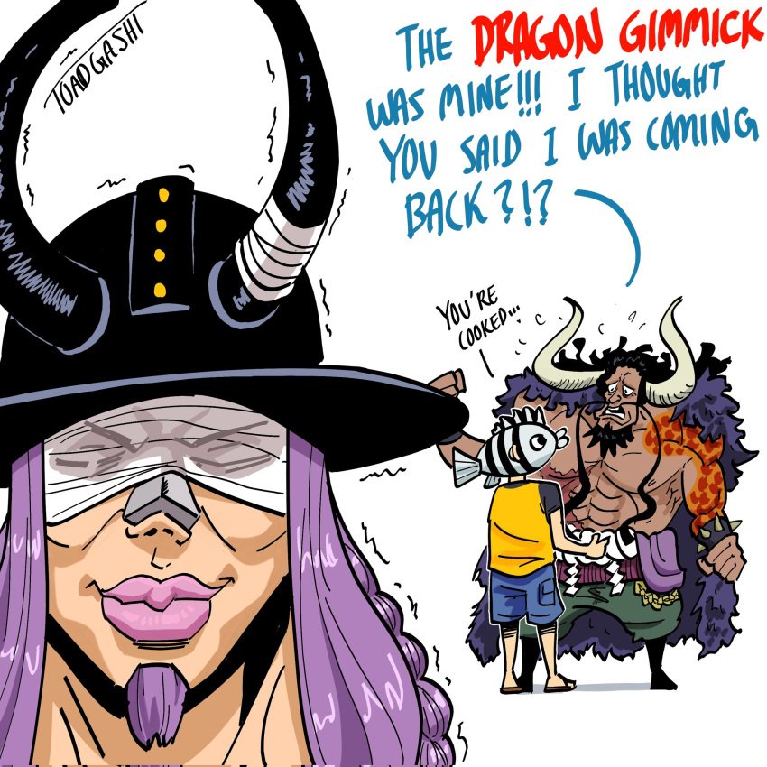 kaidou_(one_piece), loki_(one_piece), long_hair, multiple_boys, oda_eiichirou, oda_eiichirou_(character), one_piece, toadgashi