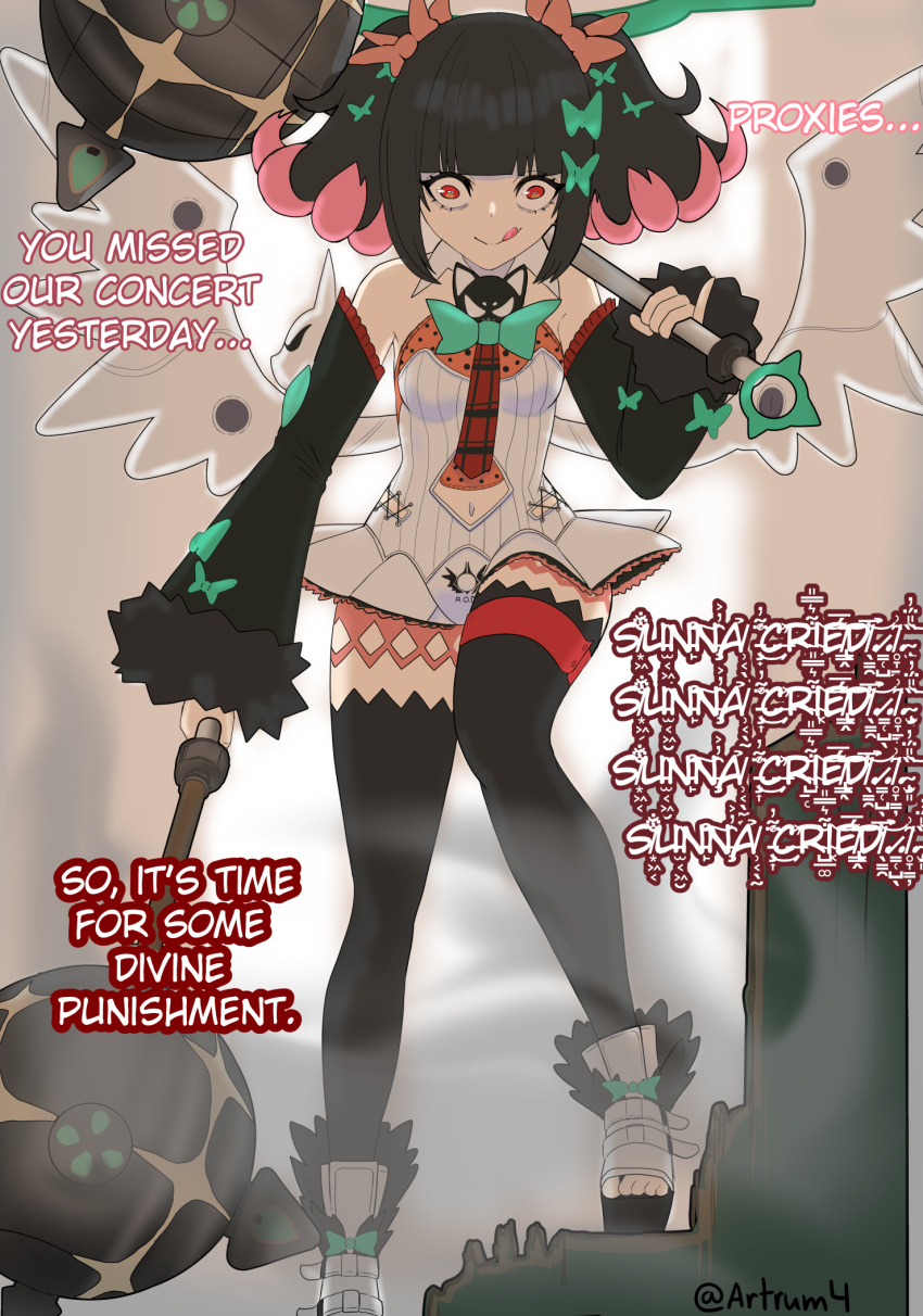 1girl, angry, artrum4, dual_wielding, medium_hair, nangong_yu, tongue, tongue_out