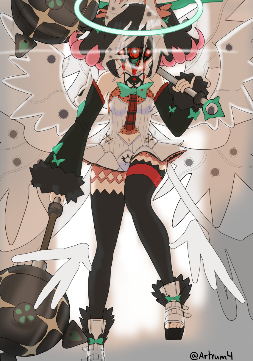 1girl, angry, artist_name, artrum4, biblically_accurate_angel, biblically_correct_angel, dual_wielding, medium_hair