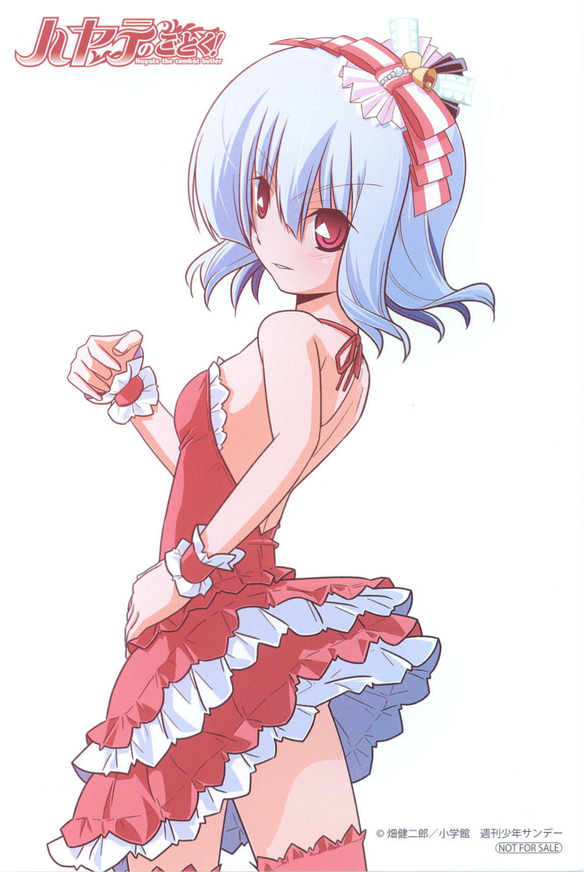 bare_shoulders, blue_hair, dress, from_behind, hair_ornament, hair_ribbon, hata_kenjirou, hayate_no_gotoku!