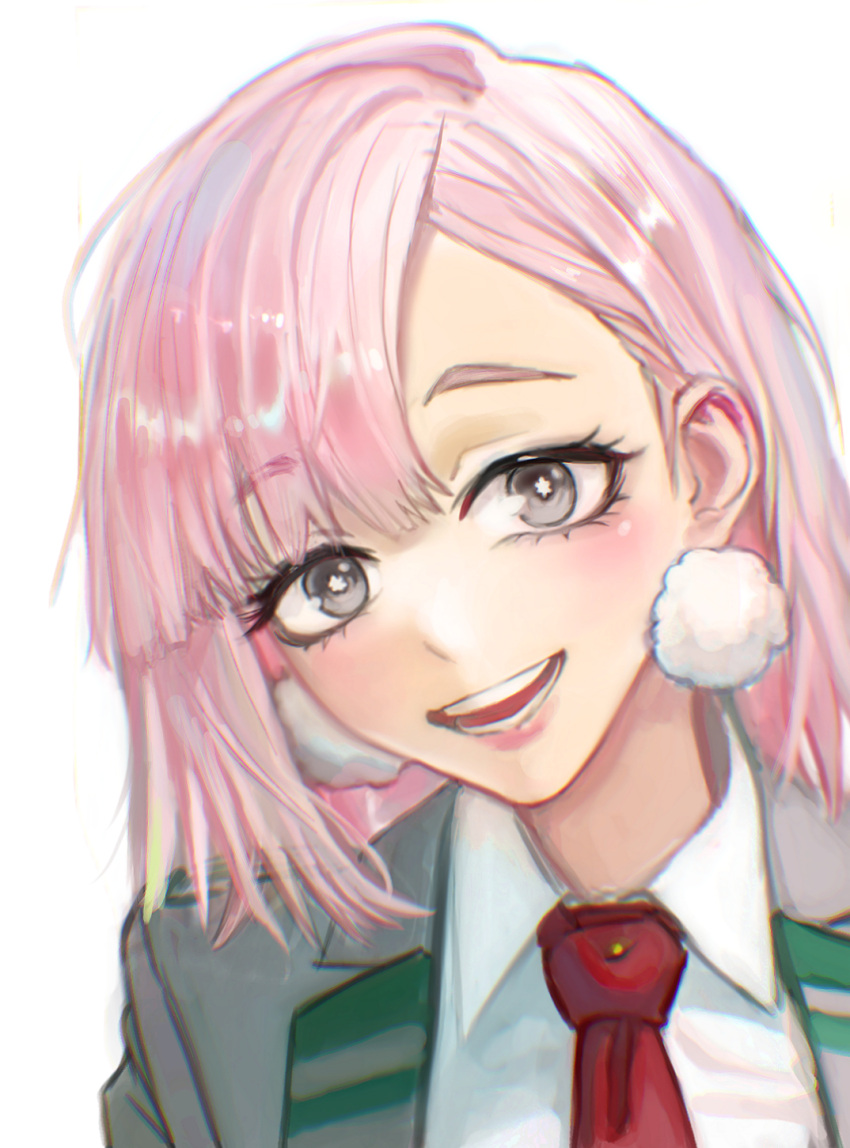 1girl, :d, boku_no_hero_academia, bright_pupils, byeol_geo, chromatic_aberration, commentary, earrings