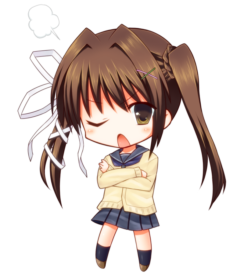 1girl, ;o, black_socks, blue_neckerchief, blue_sailor_collar, blue_skirt, blush, brown_eyes