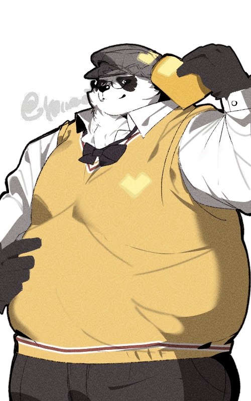 1boy, ai_manato, animal_ears, black_fur, black_hat, black_pants, commentary_request, furry