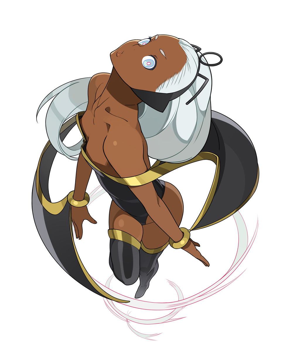 blue_eyes, collarbone, dark_skin, down_blouse, flat_chest, go_robots, highres, long_hair