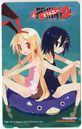 asagi_(nippon_ichi), asagiri_asagi, barefoot, black_eyes, black_hair, blonde_hair, disgaea, earrings