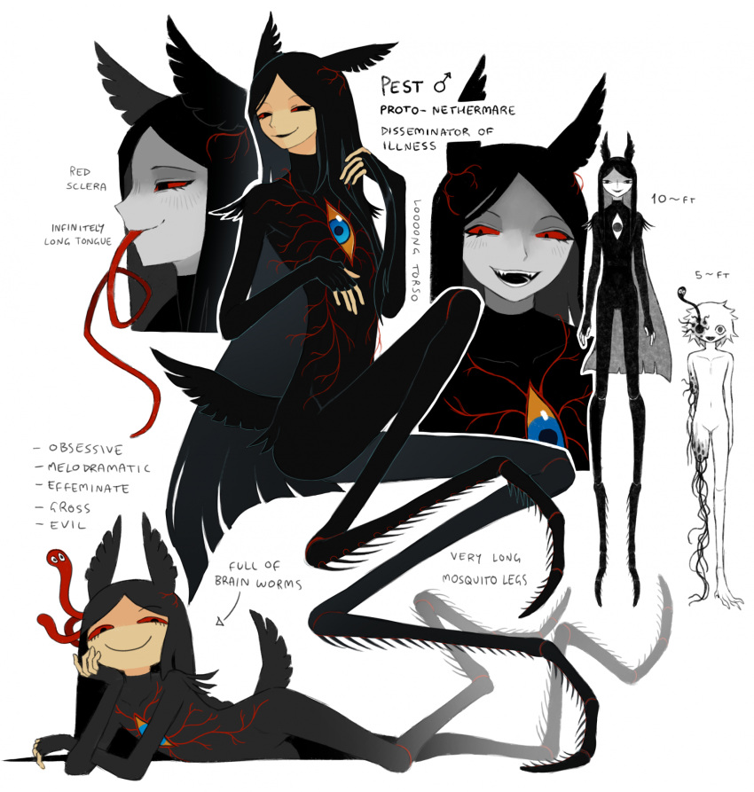 1boy, 1other, :d, androgynous, animal_ears, arthropod_boy, arthropod_limbs, black_eyes