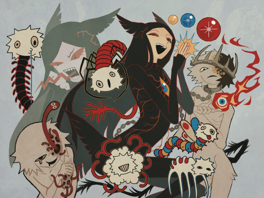 1other, 2boys, :d, :p, amputee, animal_ears, arthropod_boy, arthropod_limbs