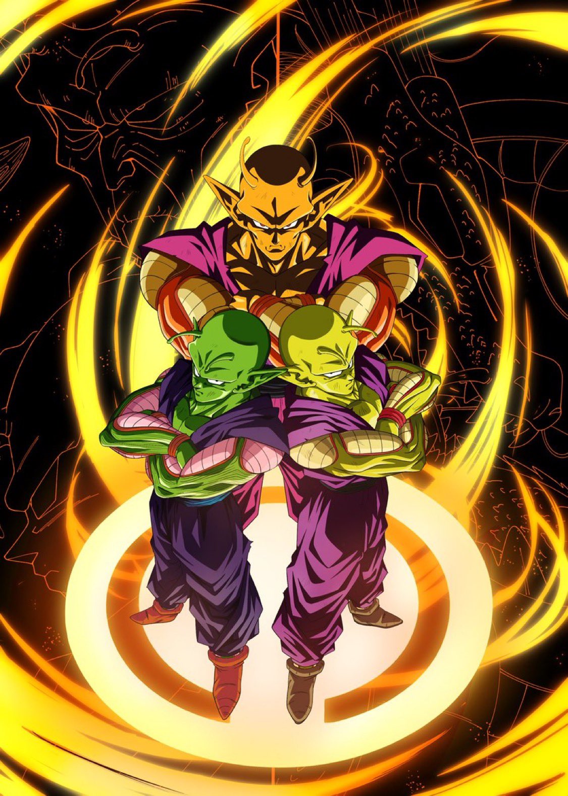 5boys, antennae, black_background, colored_skin, commentary_request, crossed_arms, dougi, dragon