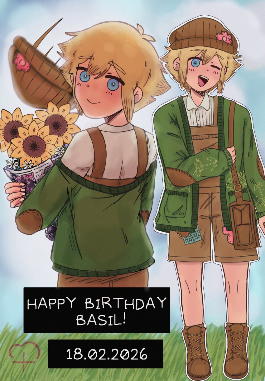 1boy, alt_text, antenna_hair, basil_(birthday)_(omori), basil_(faraway)_(omori), basil_(omori), berry_(extrauuberry), blonde_hair