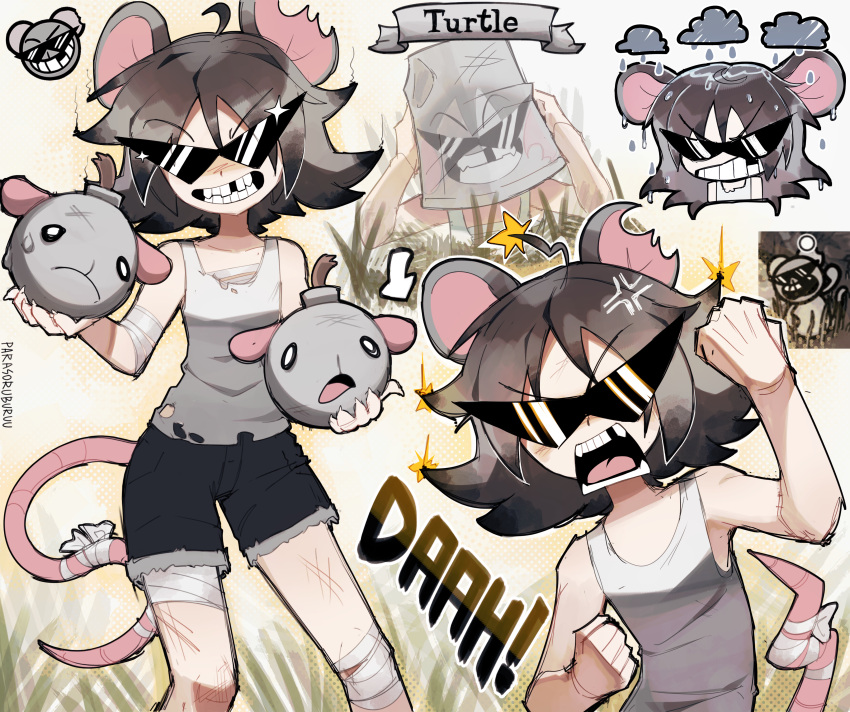 1girl, absurdres, ahoge, anger_vein, angry, animal_ears, arm_up, artist_name