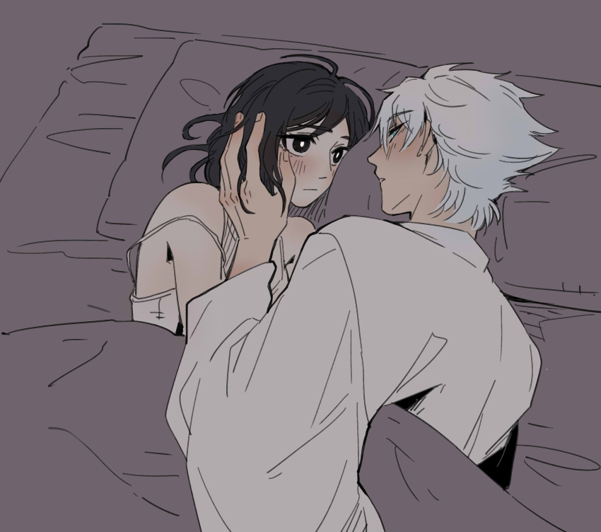 1boy, 1girl, aqua_eyes, black_eyes, black_hair, bleach, bleach:_epilogue, camisole