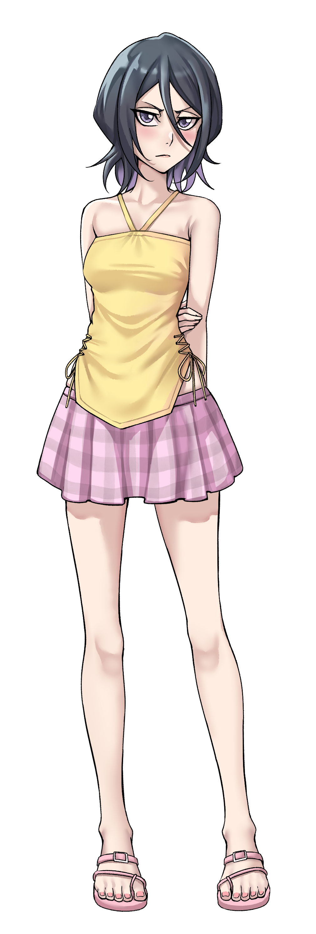 1girl, absurdres, arms_behind_back, black_hair, bleach, breasts, camisole, chinese_commentary