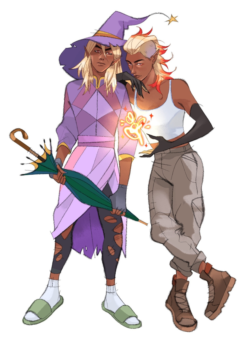 1boy, 1girl, brother_and_sister, dark-skinned_female, dark-skinned_male, dark_skin, elbow_gloves, elf