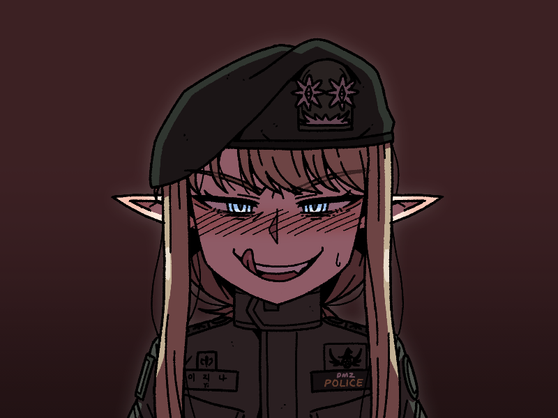 1girl, blue_eyes, blush, brown_hair, commentary, elf, gradient_background, hat