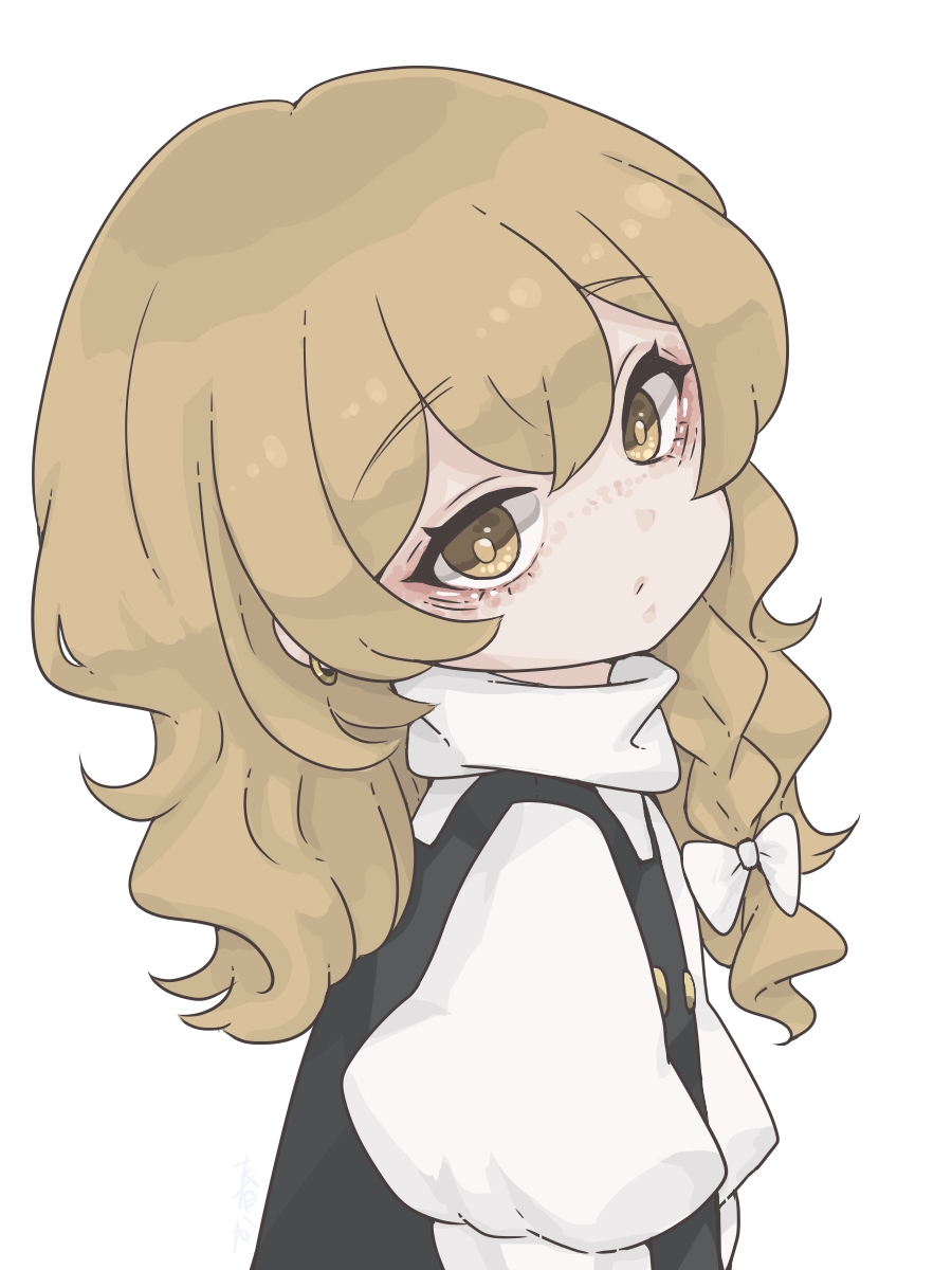 1girl, black_dress, blonde_hair, bow, braid, closed_mouth, commentary_request, dress