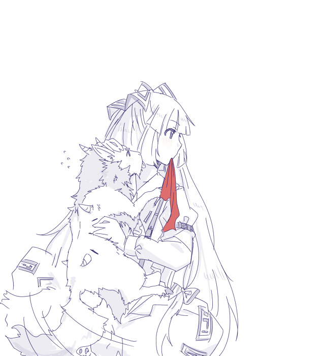 cloth, fujiwara_no_mokou, hair_bow, hakutaku, holding, horns, kamishirasawa_keine, kamishirasawa_keine_(hakutaku)