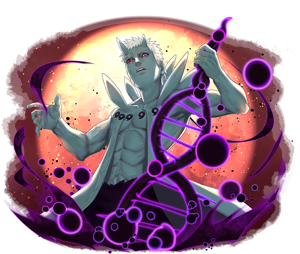 1boy, alternate_form, colored_skin, cracked_skin, double_helix, grey_skin, heterochromia, horns