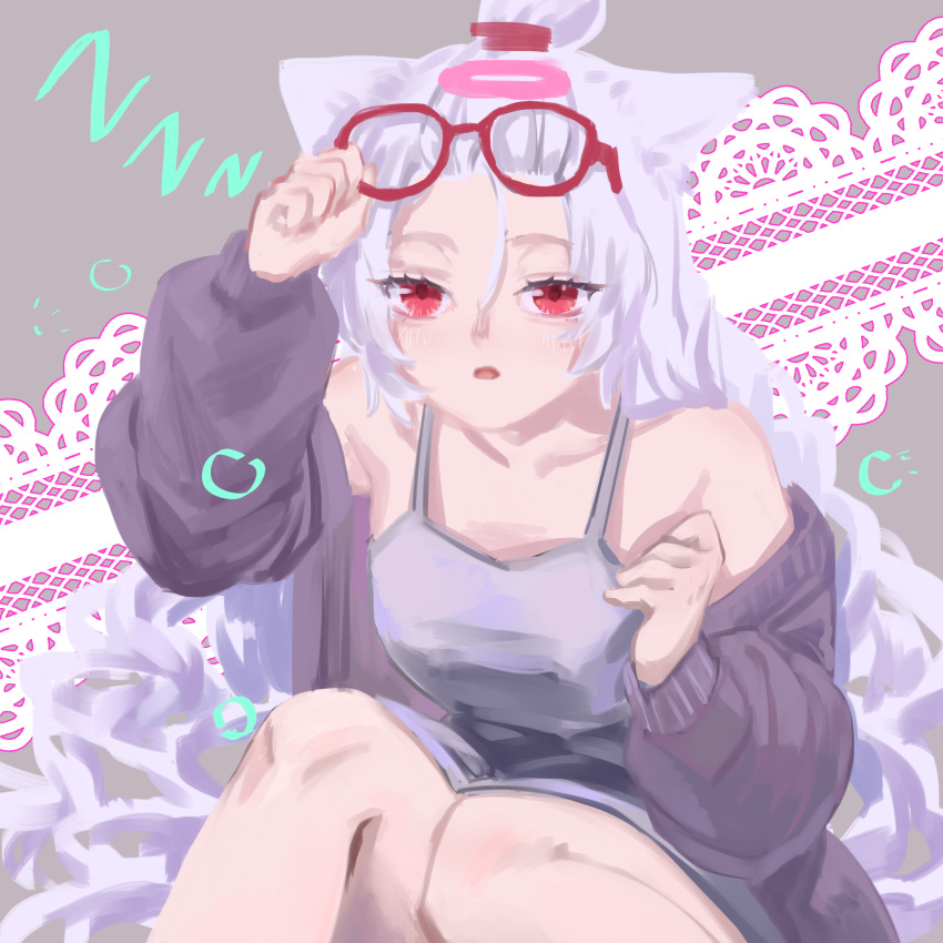 1girl, :o, adjusting_eyewear, animal_ears, character_request, check_hairstyle, collarbone, commentary_request