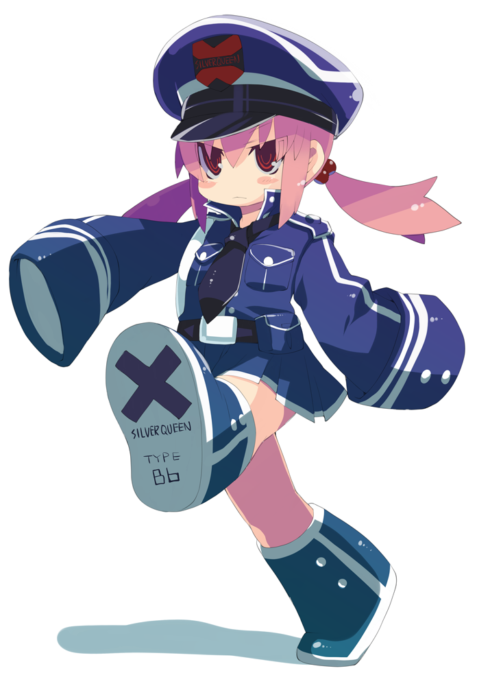 1girl, haru_(muteki_sensei), hat, marching, muteki_sensei, oversized_clothes, pink_hair, purple_eyes