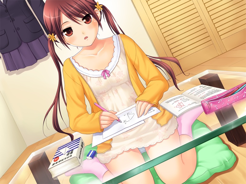 1girl, bishoujo_(game), blazer, blush, book, brown_eyes, brown_hair, cardigan