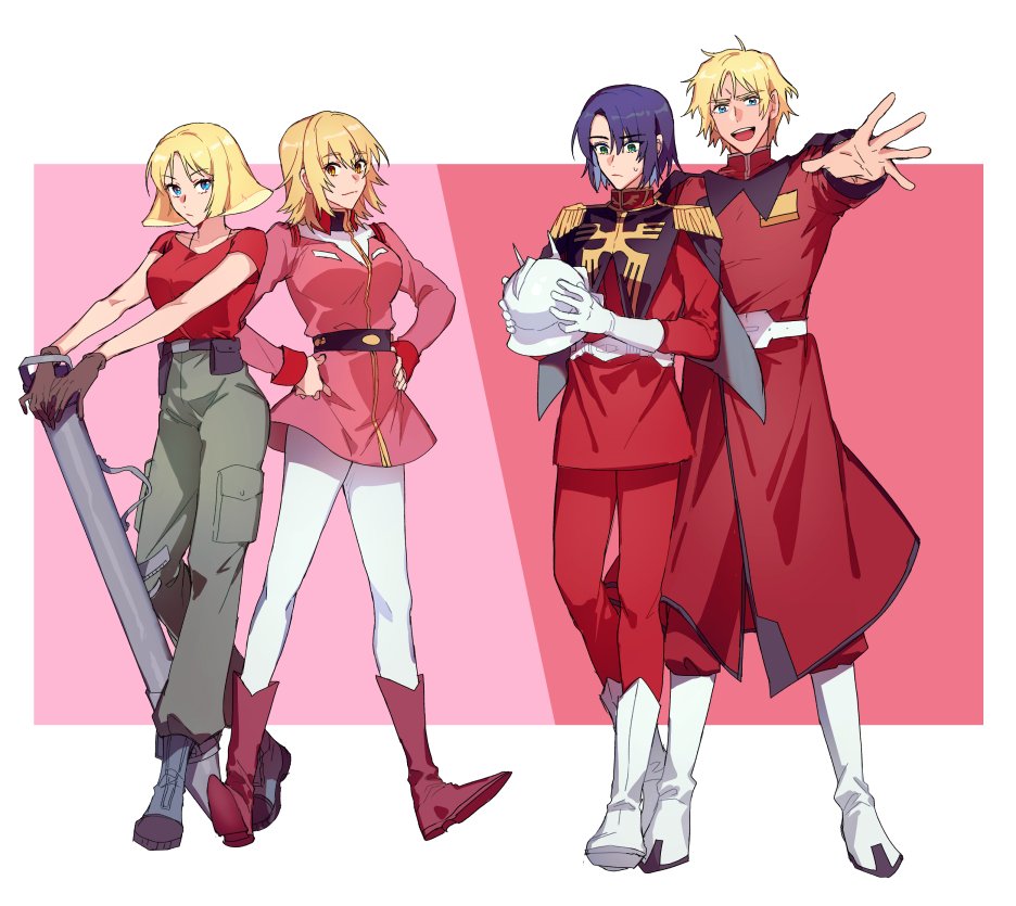 2boys, 2girls, athrun_zala, athrun_zala_(cosplay), blonde_hair, blue_eyes, cagalli_yula_athha, cagalli_yula_athha_(cosplay)