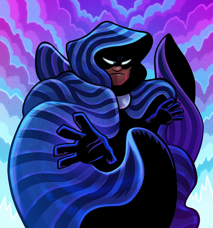 1boy, abstract_background, aqua_hood, black_gloves, blue_background, checkered_cloak, cloak, cloak_(marvel)