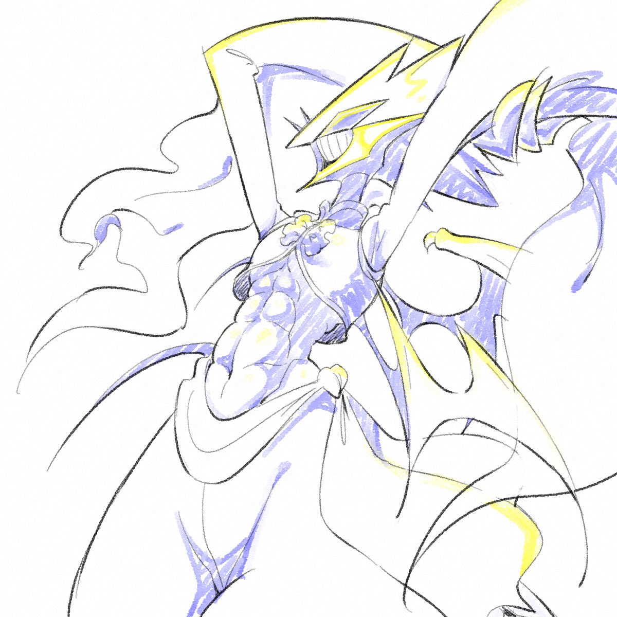 1boy, abs, commentary_request, cowboy_shot, digimon, digimon_(creature), digimon_focus, grin