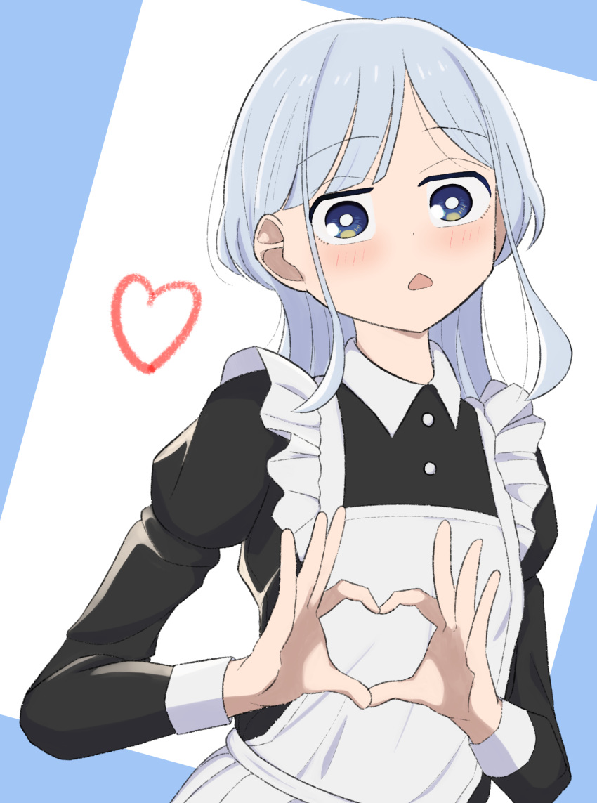 1girl, :o, absurdres, apron, ariita-san, black_dress, commentary_request, dress