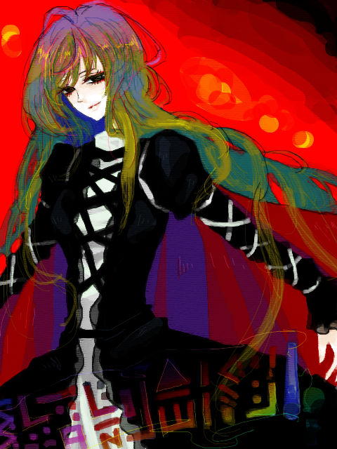 black_eyes, hijiri_byakuren, lips, long_hair, long_sleeves, multicolored_hair, saegome, smile, solo, touhou