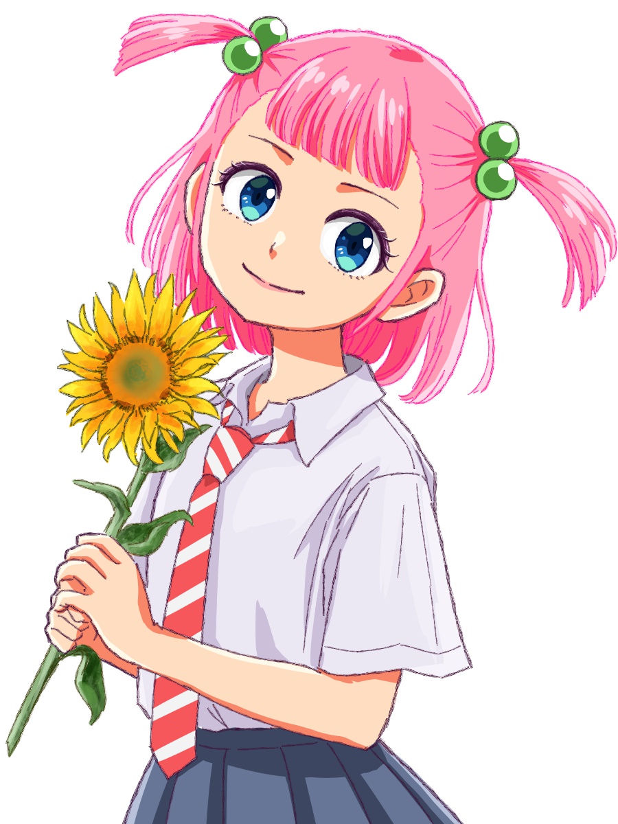 1girl, commentary_request, flower, hair_bobbles, hair_ornament, highres, ietani_haruka, koukousei_kazoku