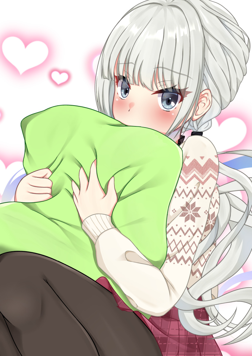 1girl, axl11hikari, black_pantyhose, blunt_bangs, blush, commentary_request, covered_mouth, cowboy_shot
