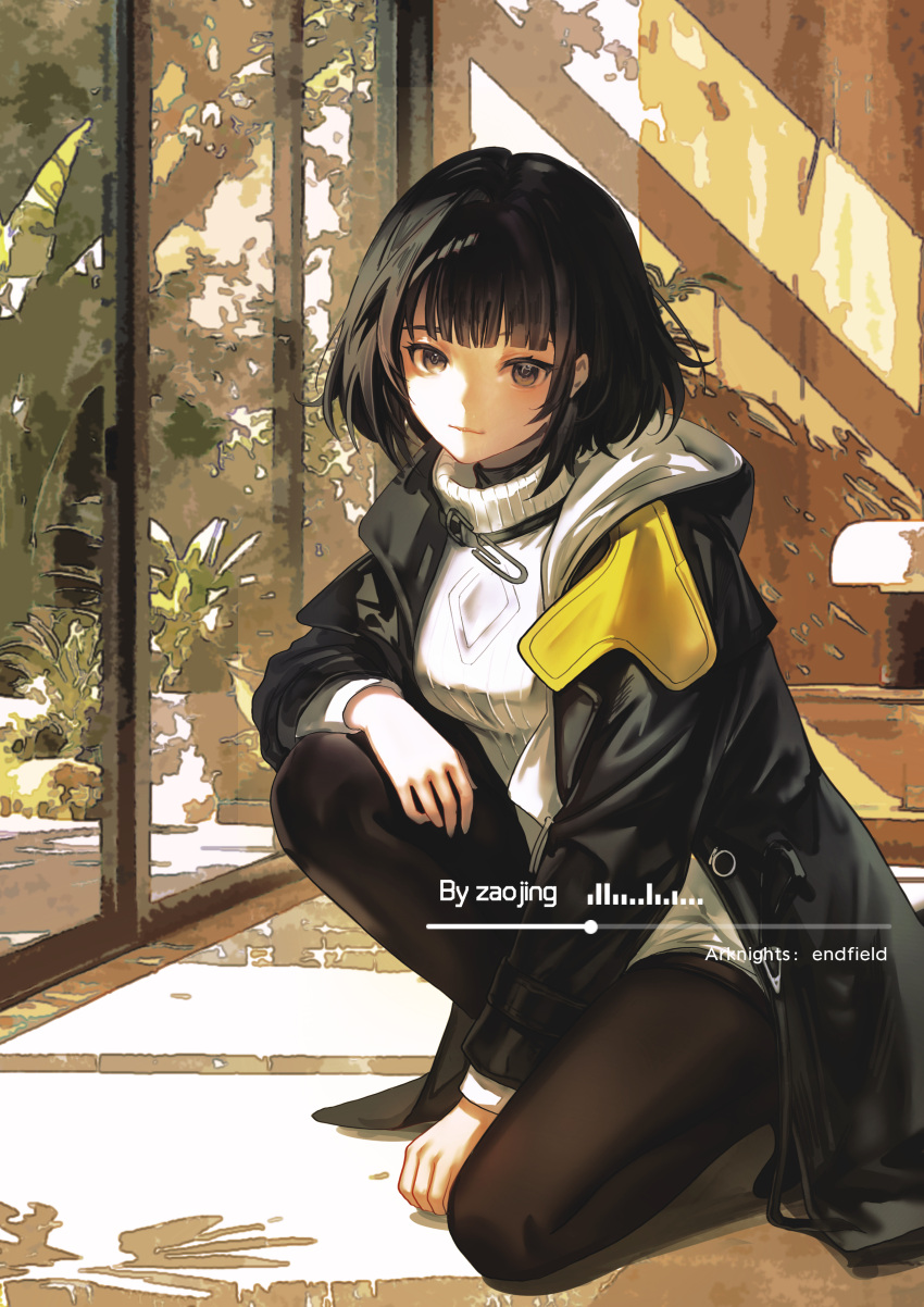 1girl, absurdres, arknights, arknights:_endfield, black_coat, black_eyes, black_hair, blunt_bangs