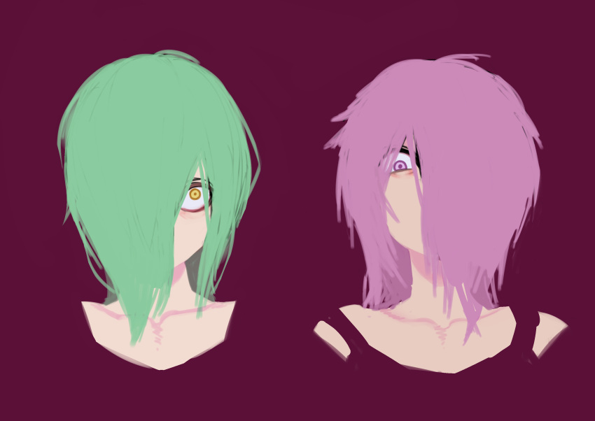 2boys, 2n5, absurdres, androgynous, blending, collarbone, commentary_request, covered_mouth