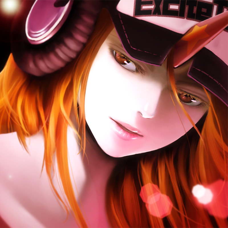 cap, contemporary, hat, headphones, horn, horns, hoshiguma_yuugi, lips