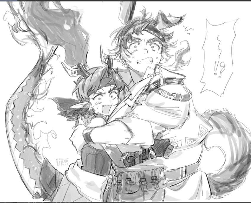 !, 2boys, ?, amgkkr, animal_ears, arknights, clenched_teeth, commentary_request