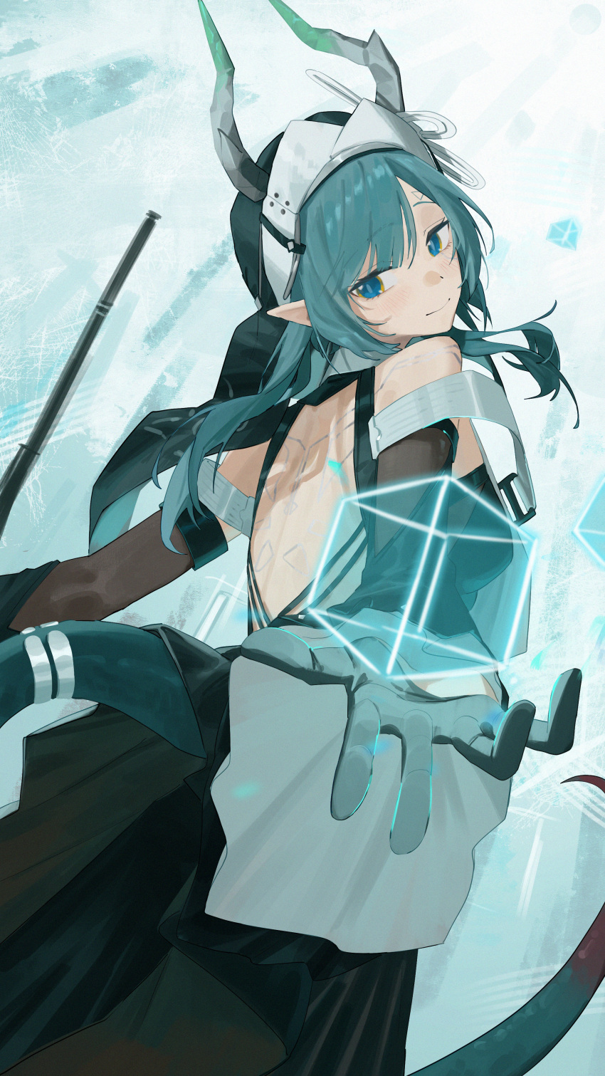 1girl, absurdres, arknights, arknights:_endfield, backless_dress, backless_outfit, bare_shoulders, black_dress