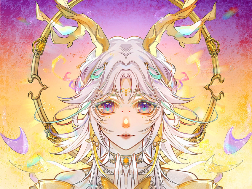 1girl, antlers, aqua_pupils, bare_shoulders, chinese_clothes, chinese_commentary, chiqihing, choker