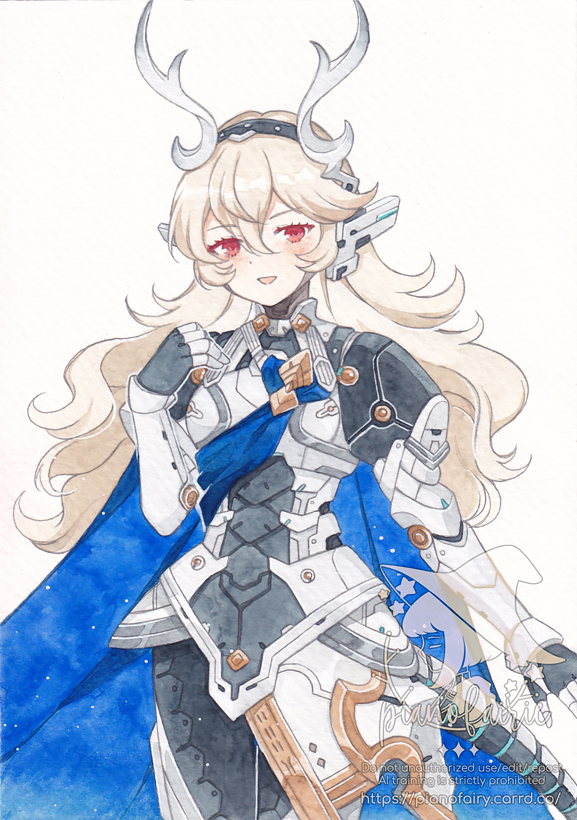 1girl, black_hairband, blue_cape, cape, dragon_girl, dragon_horns, dragon_tail, female_corrin_(fate_dragon)_(fire_emblem)