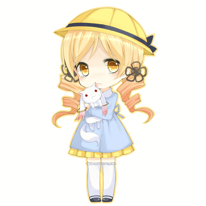 alternate_costume, blonde_hair, chibi, chico152, drill_hair, frown, hair_ornament, hat