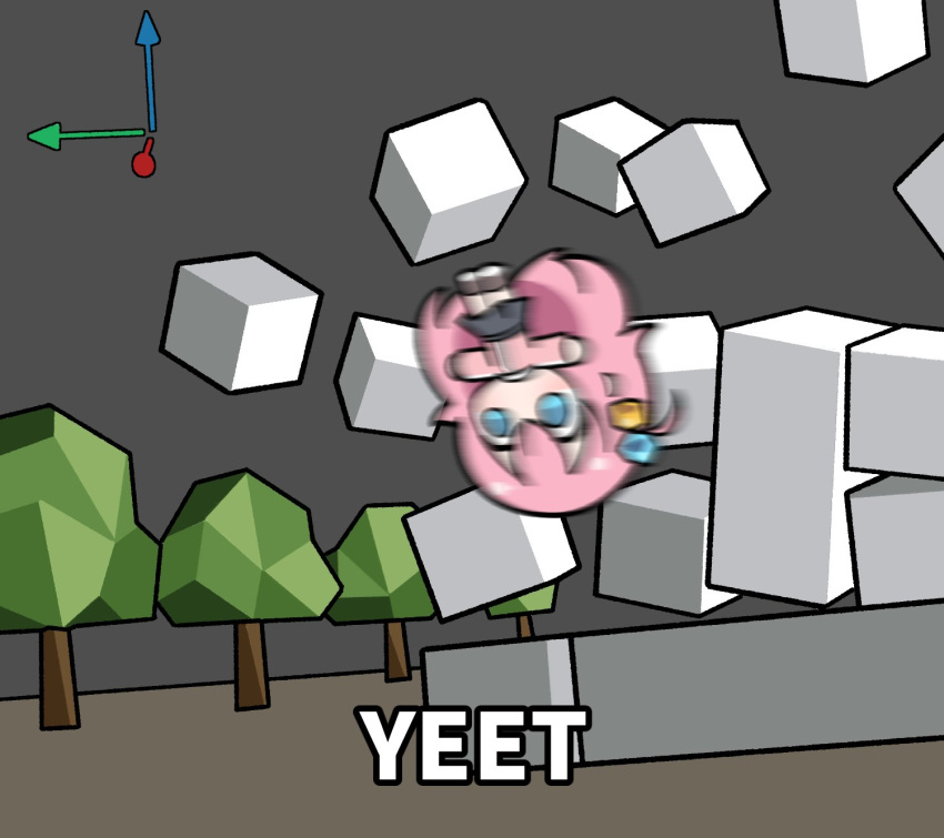 1girl, blender_(software), blue_eyes, bocchi_the_rock!, chibi, chibi_only, commentary, cube