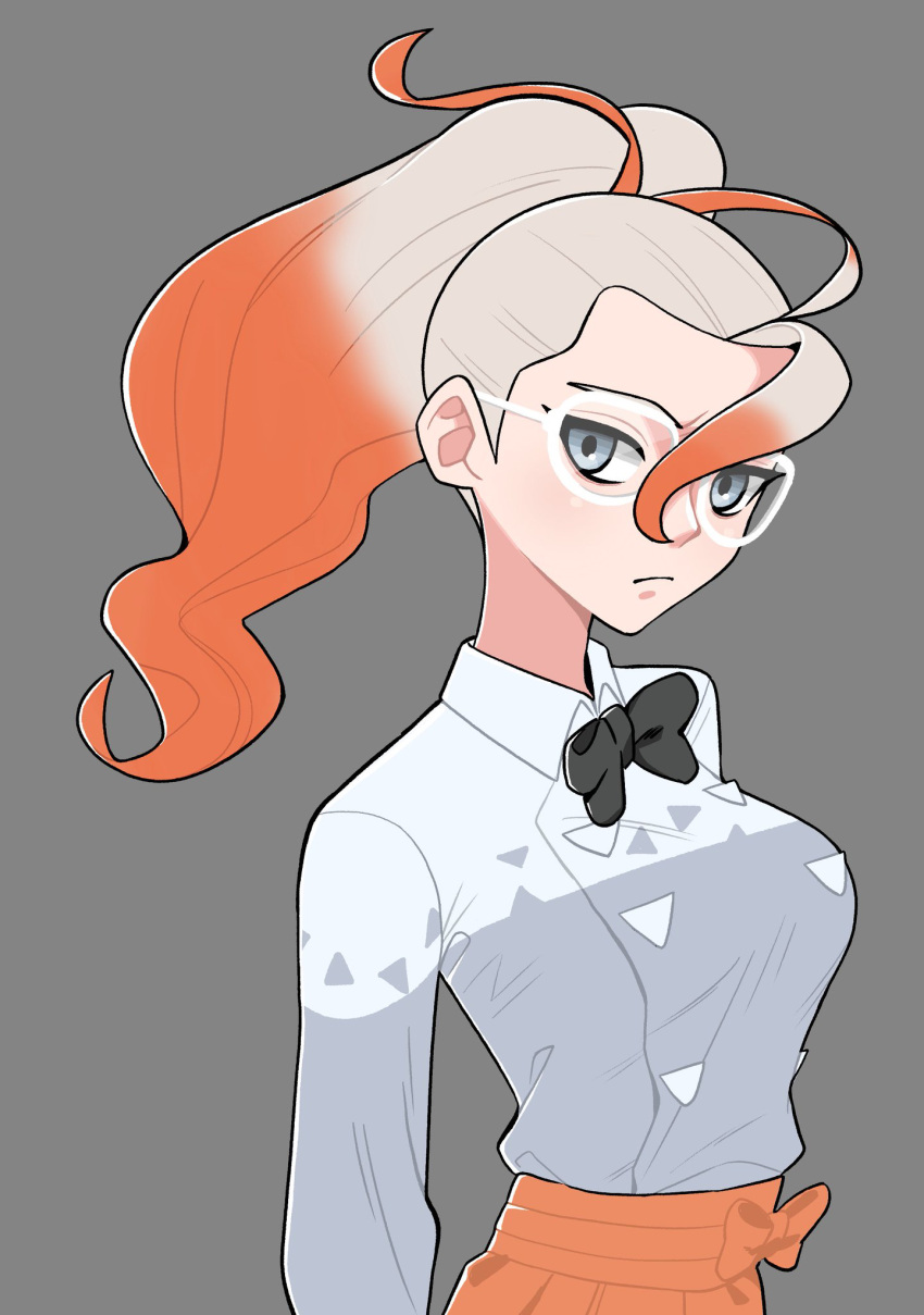 1girl, apron, black_bow, black_bowtie, bow, bowtie, closed_mouth, collared_shirt