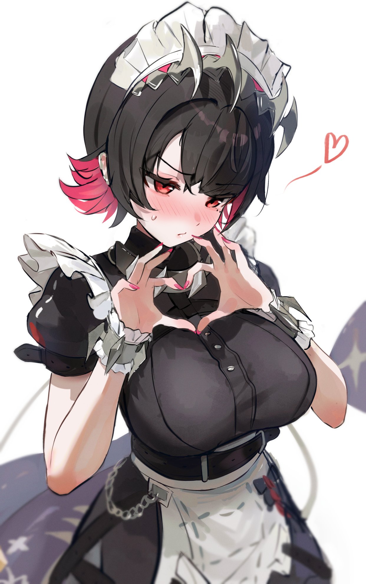 1girl, black_dress, black_hair, blush, breasts, collar, colored_inner_hair, commentary_request