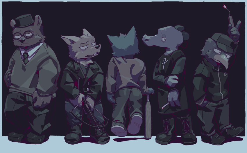 2girls, 3boys, angus_delaney, baseball_bat, bea_santello, beak, bear_boy, bird_boy