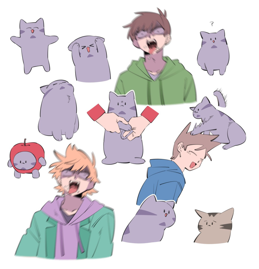 4boys, :d, ^_^, animal, animal_focus, animification, antenna_hair, apple_cat_(meme)