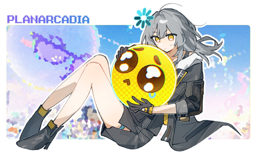 1girl, :<, black_boots, black_gloves, black_jacket, black_skirt, boots, emne
