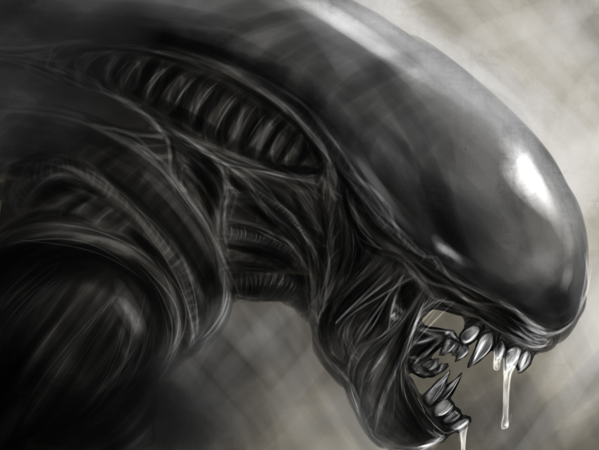 alien, alien_(1979), alien_(series), commentary_request, drooling, from_side, highres, honehone