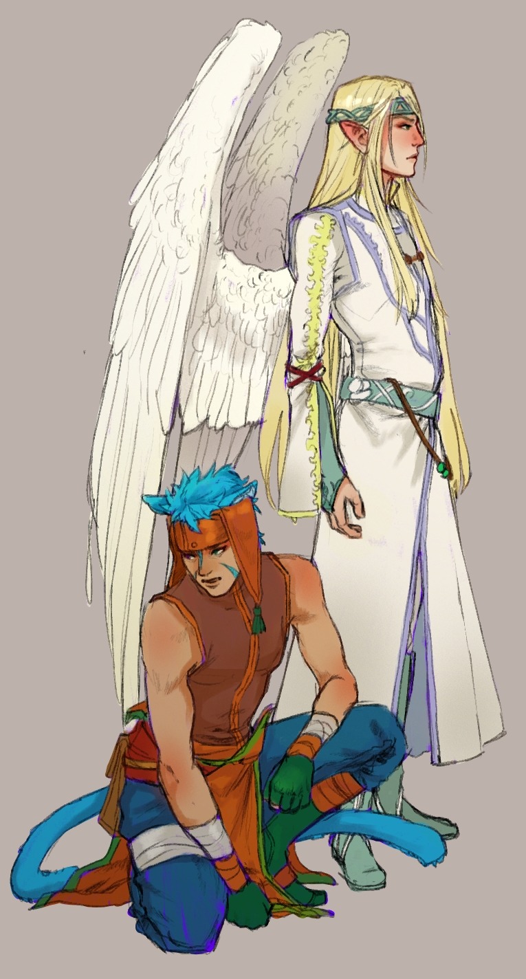 2boys, aevi, animal_ears, blonde_hair, blue_hair, cat_boy, cat_ears, commentary